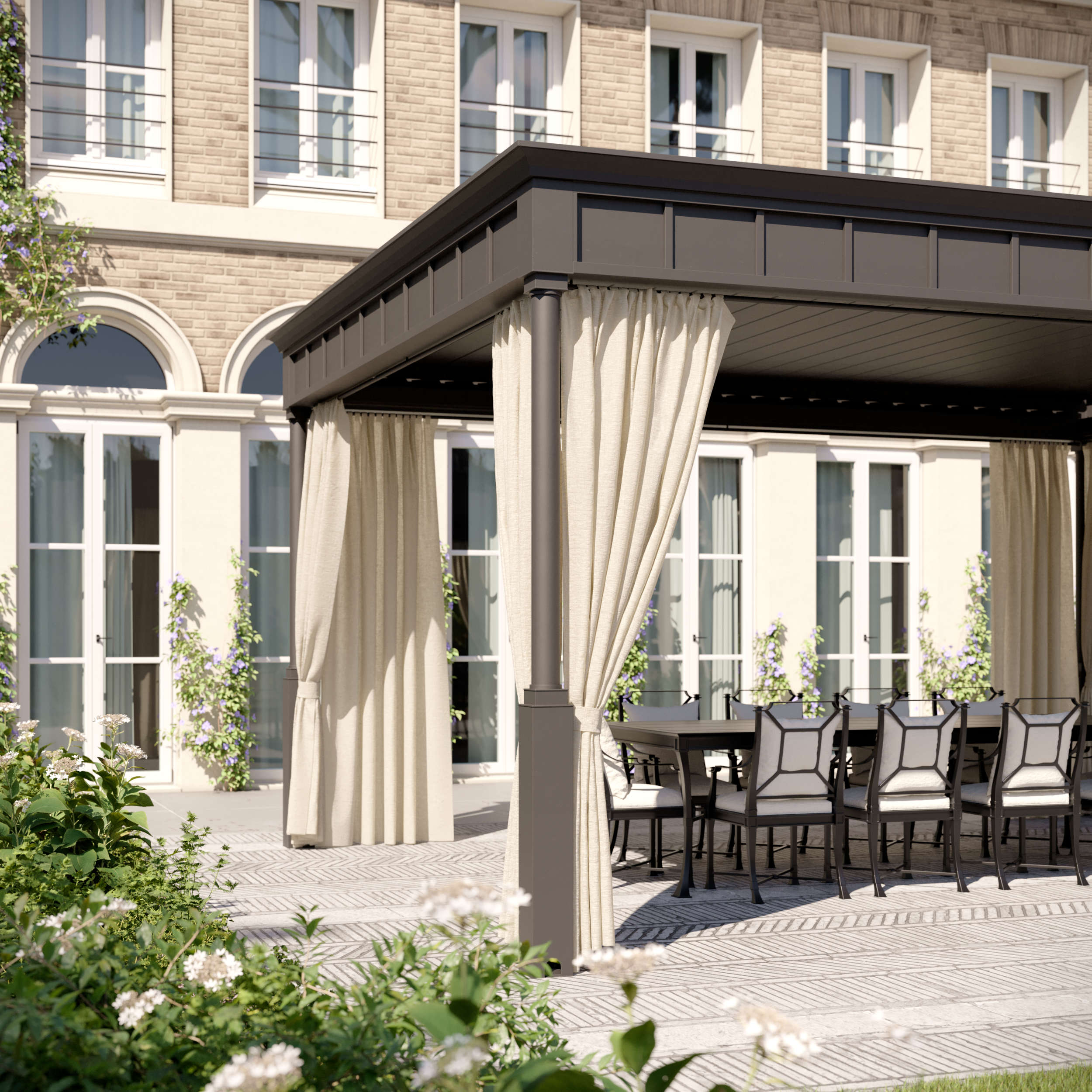 Timeless bioclimatica / Pergola autoportante decorata in acciaio / Unosider Outdoor Architectures